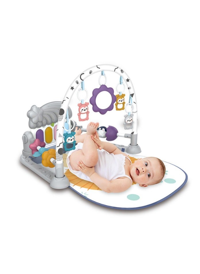 فيفا كيدز سجادة لعب رياضية على شكل بيانو للأطفال مع لوحة مفاتيح موسيقية قابلة للركل واللعب، وبطانية ناعمة لأنشطة اللياقة البدنية مع ألعاب معلقة وخشخيشات - سجادة متعددة الوظائف لوقت الاستلقاء على البطن للأطفال حديثي الولادة والأطفال الصغار - رمادي - Image 1