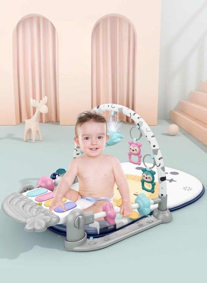 فيفا كيدز سجادة لعب رياضية على شكل بيانو للأطفال مع لوحة مفاتيح موسيقية قابلة للركل واللعب، وبطانية ناعمة لأنشطة اللياقة البدنية مع ألعاب معلقة وخشخيشات - سجادة متعددة الوظائف لوقت الاستلقاء على البطن للأطفال حديثي الولادة والأطفال الصغار - رمادي - Image 3