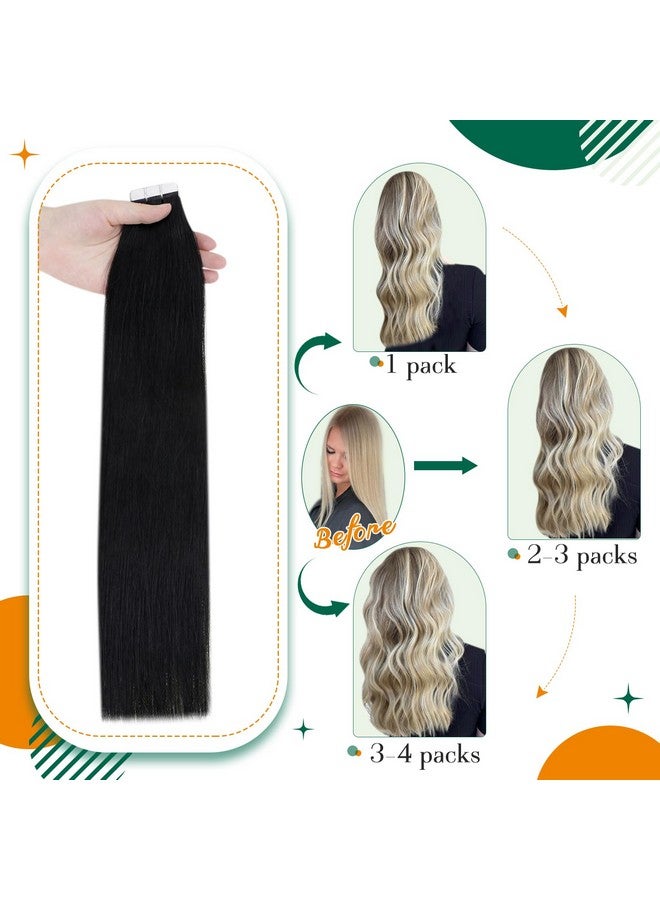 إيزي يوث شريط في وصلات الشعر شريط أسود نفاث في وصلات شعر بشري 16 بوصة 40 جرام 20 قطعة شريط سلس في وصلات شعر بشري حقيقي أسود - Image 4