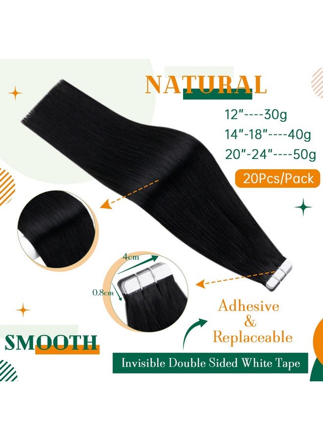 إيزي يوث شريط في وصلات الشعر شريط أسود نفاث في وصلات شعر بشري 16 بوصة 40 جرام 20 قطعة شريط سلس في وصلات شعر بشري حقيقي أسود - Image 3