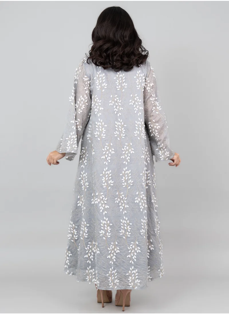 IKKXA Petal Grace Embroidered Jalabiya OMN02 Grey