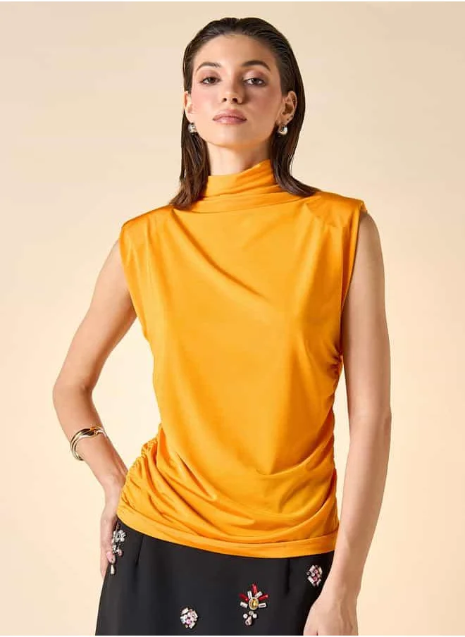 Iconic Iconic Relaxed Fit Sleeveless Top with Turtle Neck