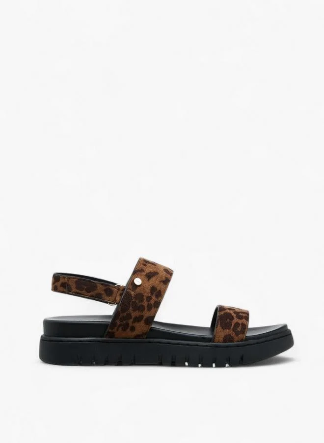 سيليست Women'S Animal Print Sandals With Hook And Loop Closure