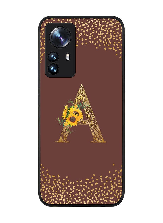 Stylizedd Rugged Black edge case for Xiaomi 12 Pro Slim fit Soft Case Flexible Rubber Edges Anti Drop TPU Gel Thin Cover - Custom Monogram Initial Letter Floral Pattern Alphabet - A (Brown ) - Image 1