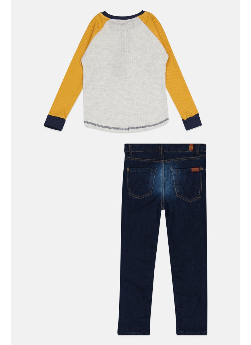 7 FOR ALL MANKIND - Toddlers Boy 2 Piece Textured Sweatshirt And Jeans Set, Blue - Image 1