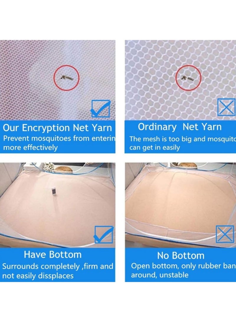 TAPIT Mosquito Net Yurt Mosquito Net Portable Mosquito Net Pop Up Bed Net Tent with Bottom Folding Design Bed Canopy Double Door Zip Portable Tent for Bedroom and Outdoor Trip (Blue 150*200*150cm) - Image 5