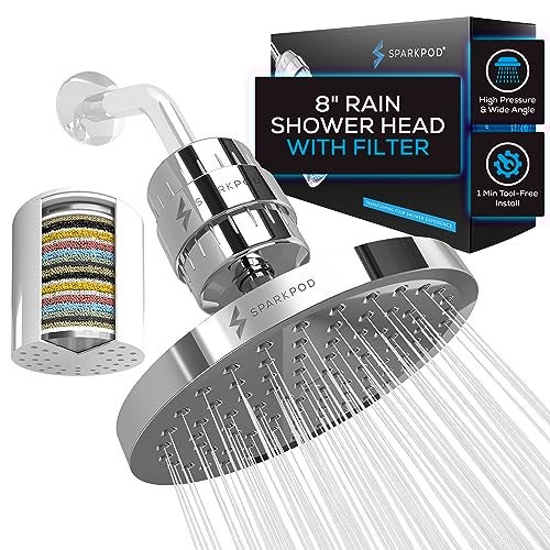SparkPod Luxury Filtered Shower Head Set 23 Stage Shower Filter - Reduces Chlorine and Heavy Metals - High Pressure Showerhead Filter (8" Round, Luxury Polished Chrome) - Image 1