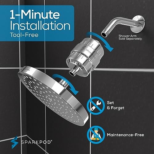 SparkPod Luxury Filtered Shower Head Set 23 Stage Shower Filter - Reduces Chlorine and Heavy Metals - High Pressure Showerhead Filter (8" Round, Luxury Polished Chrome) - Image 5