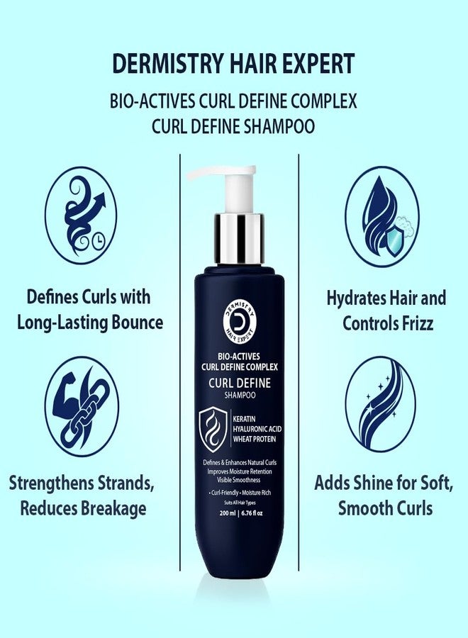 Dermistry Bio Actives Curl Define Complex Curl Defining Enhancement & Retention Shampoo with Hyaluronic Acid Keratin Wheat Protein Arginine for Hydration Suits Dry Frizzy All Hair Type Men Women 200ml - Image 3