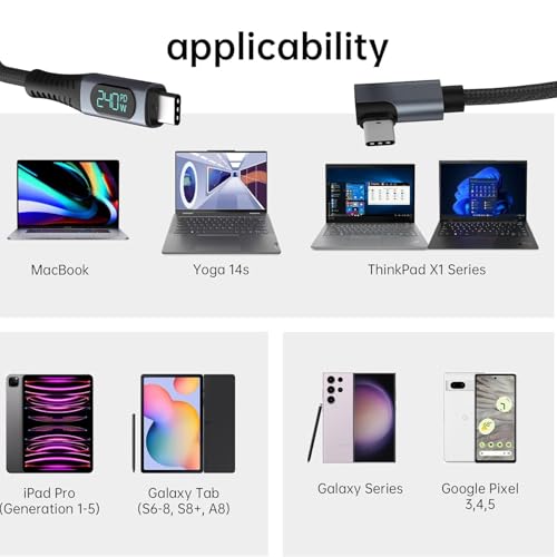 Tobo 240W Usb 4 Cable,3.9Ft Right Angle Usb C Cable With Led Display,Supports 8K@60Hz,Max 40Gbps Data Transfer Fast Charging Cable Compatible With phone 15,Mabook,Thunderbolt 3,Monitor (TD-1422CC) - Image 5