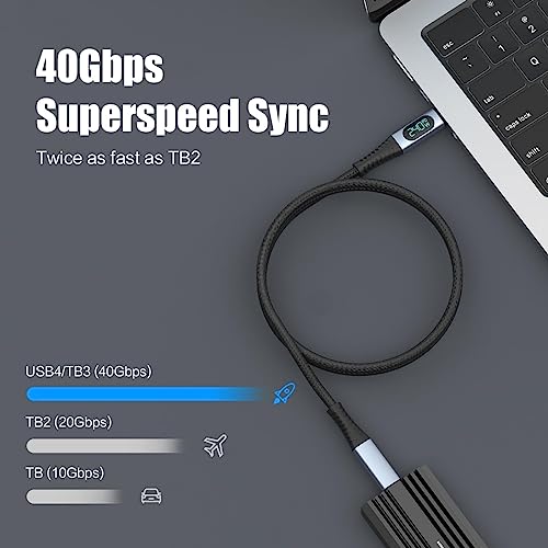 Tobo 240W Usb 4 Cable,3.9Ft Right Angle Usb C Cable With Led Display,Supports 8K@60Hz,Max 40Gbps Data Transfer Fast Charging Cable Compatible With phone 15,Mabook,Thunderbolt 3,Monitor (TD-1422CC) - Image 3