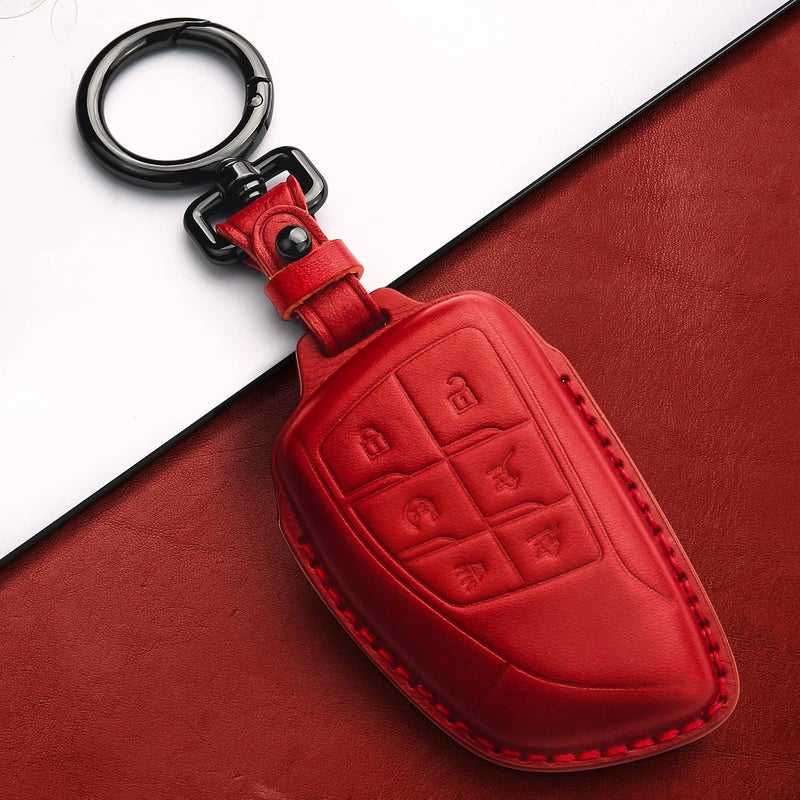Tukellen غطاء مفتاح من الجلد الطبيعي من Tukellen حامل مفتاح ذكي غلاف مناسب لسيارات Chevy Chevrolet Colorado وEquinox وSilverado وGMC Canyon وSierra وTerrain وYukon Denali وSuburban وTahoe وBuick من 2021 إلى 2026 - أحمر - Image 4