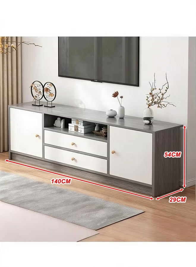 General TV Table, TV Cabinet, TV Bench with Cabinets and Drawers, Modern Media TV Unit TV Rack, Multi-Functional TV Stand, Suitable for Living Room/Bedroom (140×29×54CM) - Image 2