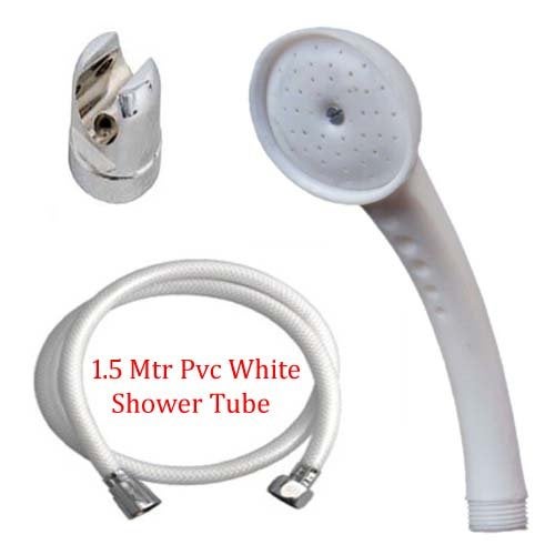 SHRUTI Abs Telephone Shower Hand Shower with 15 Mtr PVC White Shower Tube and Abs Chrome Plate Stand 13341162 White - Image 1