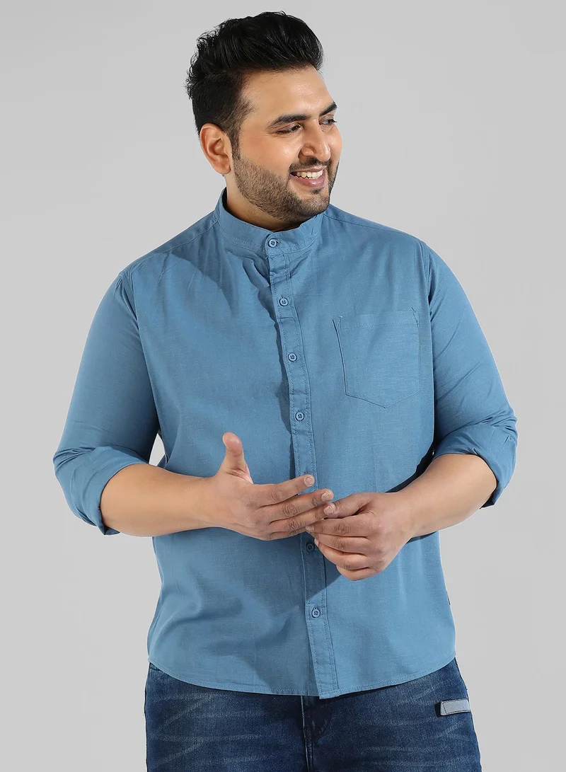 Instafab Plus Men's Solid Blue Regular Fit Casual Shirt