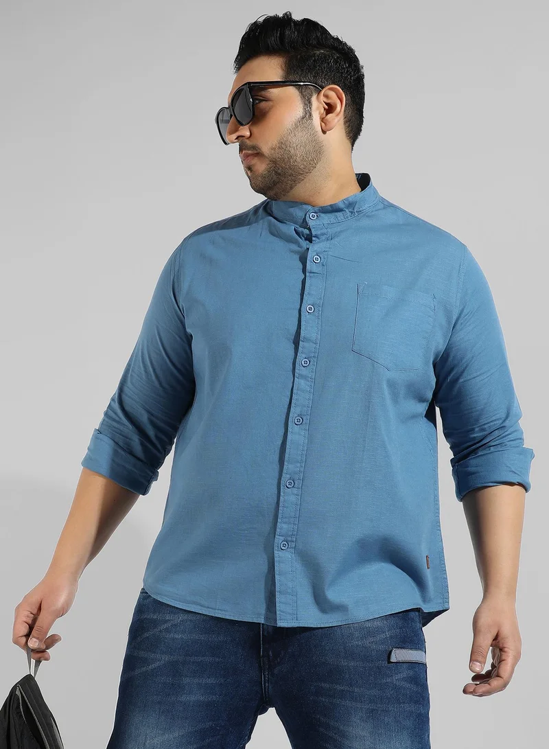 انستافاب بلس قميص رجالي كاجوال ذو قصة عادية باللون الأزرق الصلب