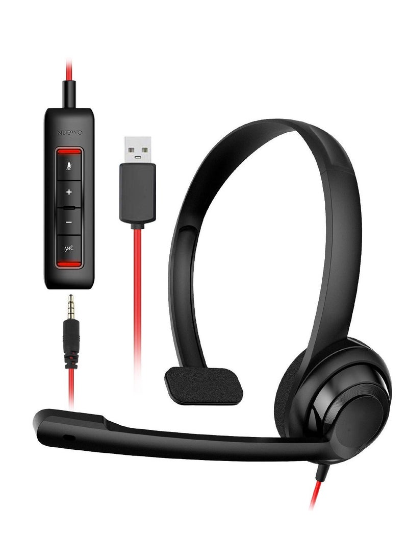 USB Headset with Microphone Noise Cancelling in-line Control, Super Light, Ultra Comfort Computer Headset for Laptop pc, On-Ear Wired Office Call Center Headset for Boom Skype Webinars - Image 1