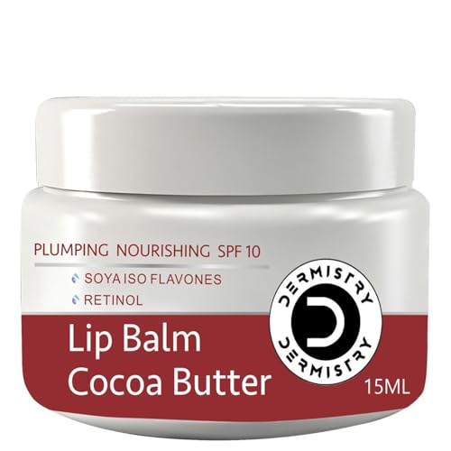 Dermistry SPF 10 Plumping Cocoa Butter Tinted Lip Balm with Retinol Coconut Oil Shea Butter for Dry Dark Pigmented Chapped Lips, Provides Sun Protection, Dark Black Pigmentation Remover Men Women 15ml (Chocolate) - Image 1