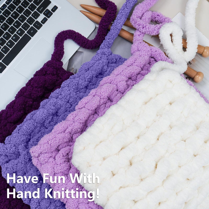 Cozyful خيوط صوفية مريحة للتريكو اليدوي - خيوط شنيلي سميكة #10، خيوط سميكة كبيرة لجعل الكروشيه، خيوط بطانية سميكة للغاية، 8 كرات (25 ياردة، 8 أوقية/كرة)، كريمي ومتعدد الألوان بنفسجي - Image 5