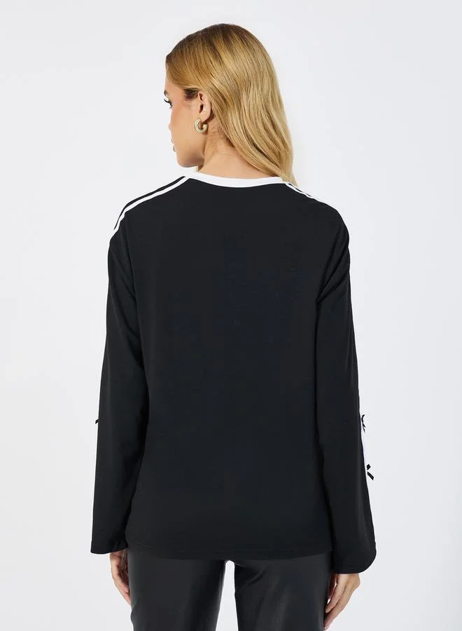 Styli Oversized Slogan Print T-Shirt with Bow Detail