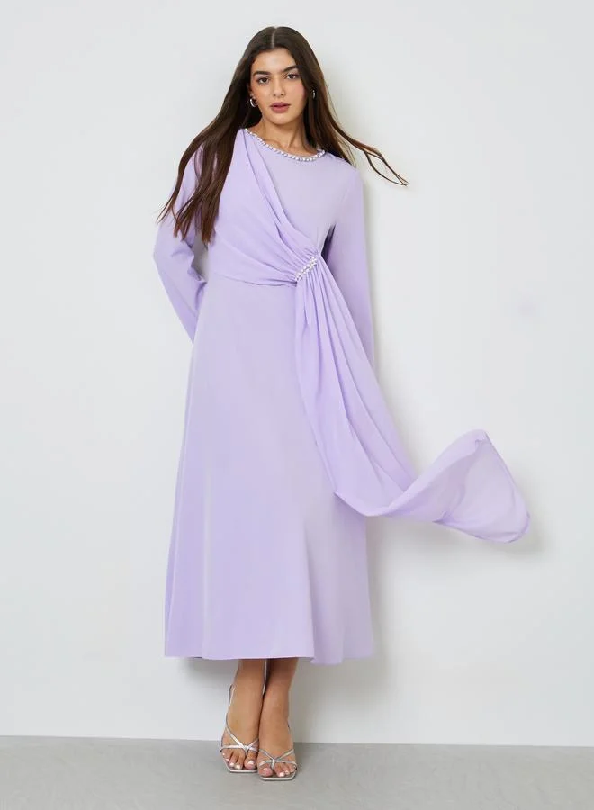 Take Two Lilac Embellished Draped A-Line Maxi Dress