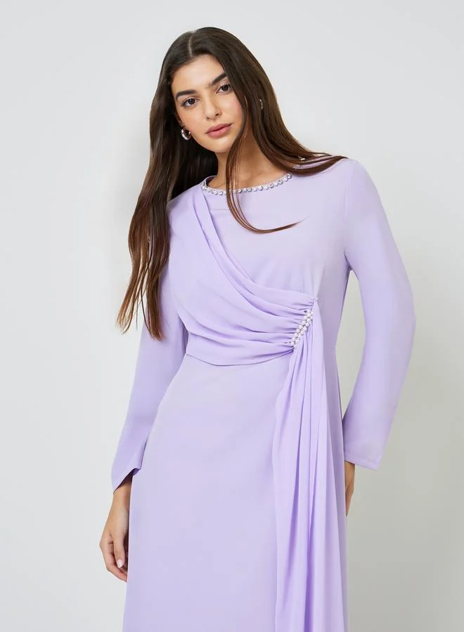Take Two Lilac Embellished Draped A-Line Maxi Dress