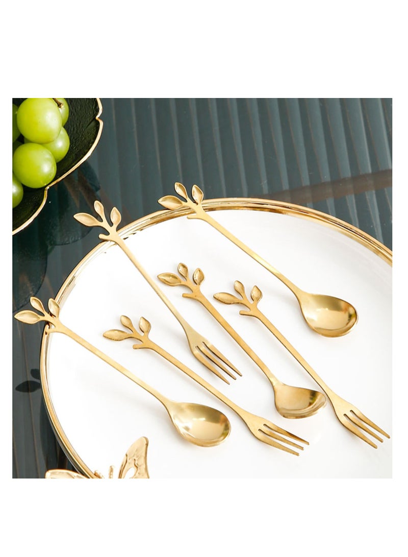 KASTWAVE Dessert Spoons Set, 6 Pcs Coffee Spoons and Forks with Glass Holder, Stainless Steel Gold Mini Tea Spoons Set for Fruit, Stirring, Mixing, Ice Cream, Cake - Image 4