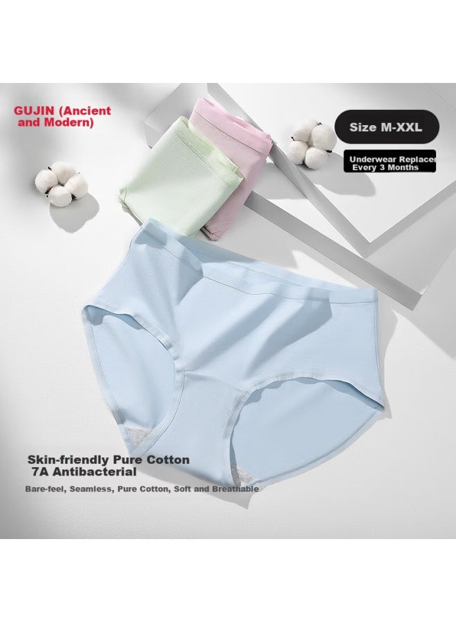 Gujin Women's Solid Color Cotton Underwear 7a Antibacterial Crotch Mid-waist High Elastic Breathable Comfortable Triangle Shorts Panties - Image 1