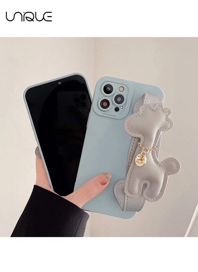 Unique Compatible with iPhone 15 Pro Phone Case, Wristband Holder, Cute Giraffe Phone Case, TPU Drop Protection - Blue  - Image 5
