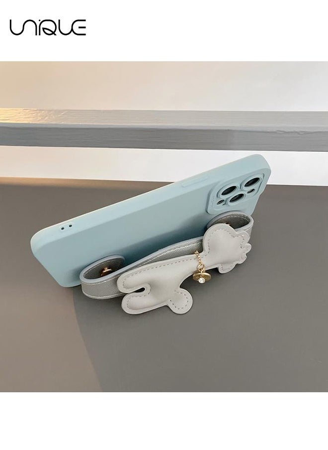 Unique Compatible with iPhone 15 Pro Phone Case, Wristband Holder, Cute Giraffe Phone Case, TPU Drop Protection - Blue  - Image 4