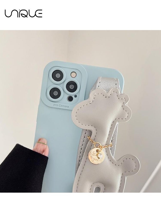 Unique Compatible with iPhone 15 Pro Phone Case, Wristband Holder, Cute Giraffe Phone Case, TPU Drop Protection - Blue  - Image 2