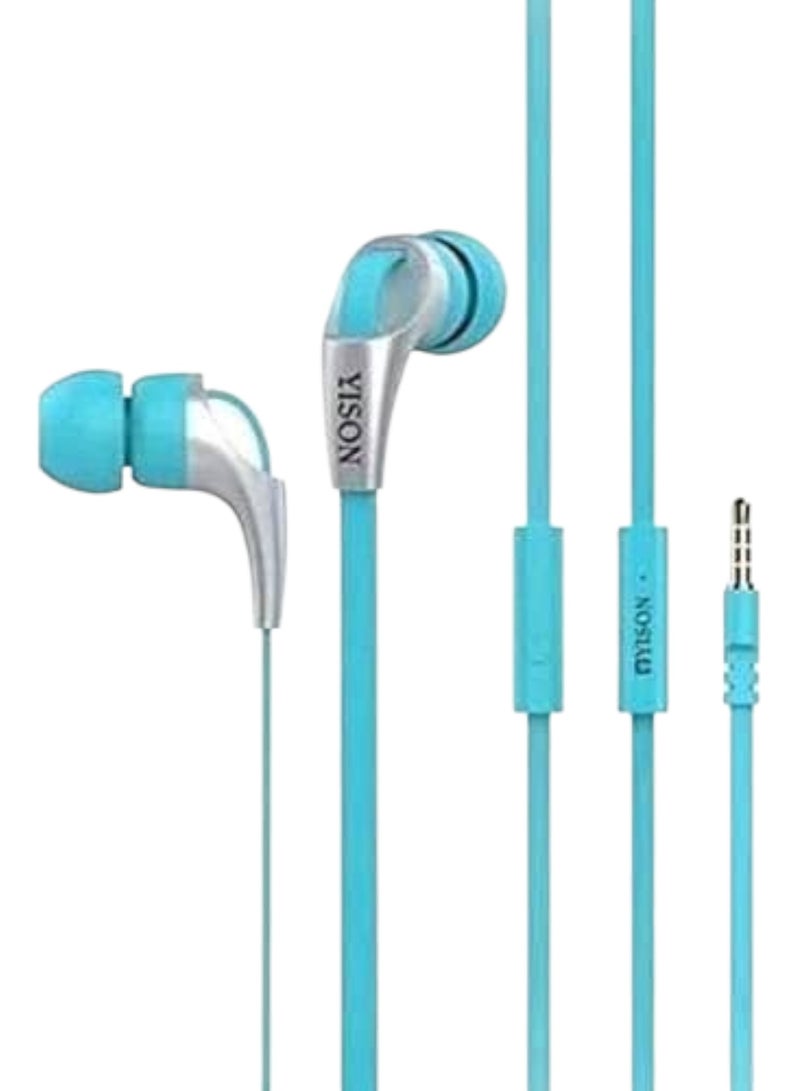 Yison Wired Earphones with Mic and Noise Isolating Flat Cable with 3.5mm Jack - Turquoise