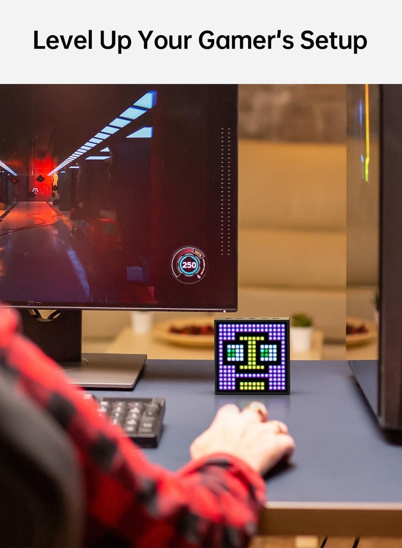 Pixel Art Bluetooth Speaker with 32x32 LED Display APP Control - Cool Animation Frame & Gaming Room Setup & Bedside Alarm Clock- Black