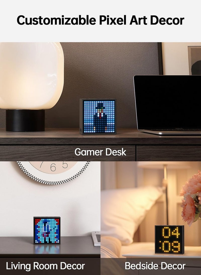 Pixel Art Bluetooth Speaker with 32x32 LED Display APP Control - Cool Animation Frame & Gaming Room Setup & Bedside Alarm Clock- Black