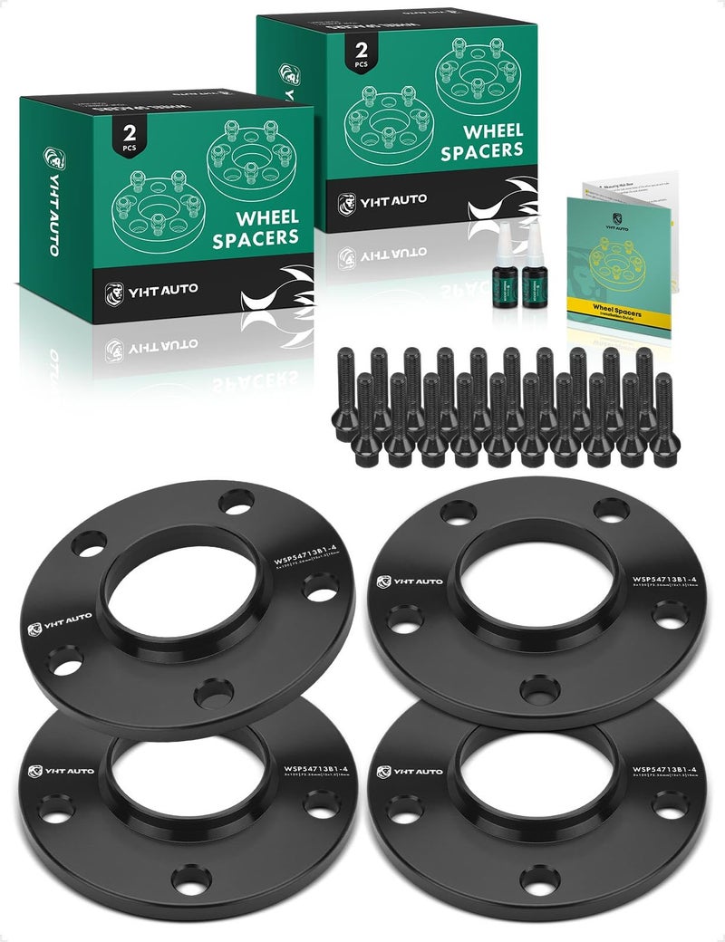 YHTAUTO 5x120 Hub Centric Wheel Spacers 10 mm Fits BMW 318i 318is 325i 325is 325xi 328i xDrive 330i 335i 525i 528i 530i, w/ M12x1.5 & 10.9 Grade Studs, 72.56 mm Hub Bore 5 Lug 4PCS Black Wheel Spacer - Image 1