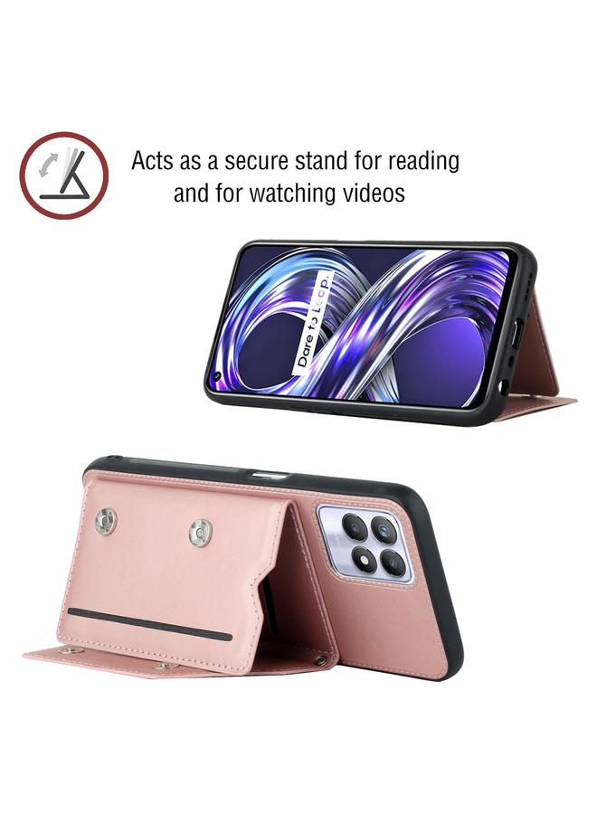 اس-توب جراب لهاتف OPPO Realme 8i مصنوع من الجلد PU + TPU + PC، جراب خلفي مقاوم للصدمات مع فتحات للبطاقات وحامل وإطار للصور - Image 3