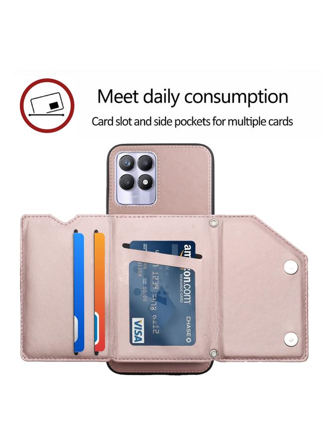 اس-توب جراب لهاتف OPPO Realme 8i مصنوع من الجلد PU + TPU + PC، جراب خلفي مقاوم للصدمات مع فتحات للبطاقات وحامل وإطار للصور - Image 4