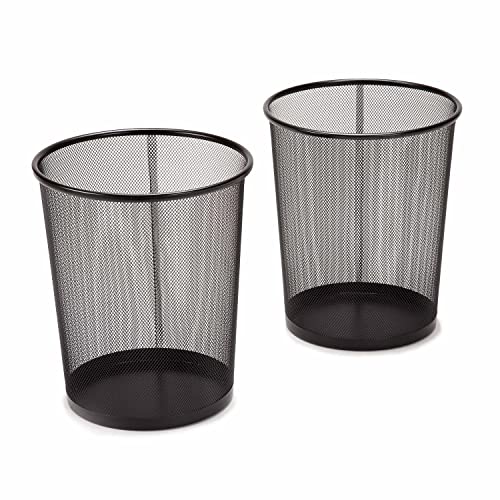 Seville Classics 2-Pack Steel Mesh Round Trashcan Wastebasket for Trash or Recycle in The Home, Office, or Garage, Black, 6 Gallon - Image 1