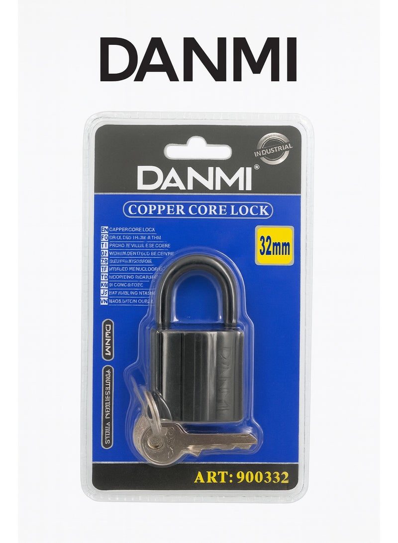 DANMI 32mm Copper Core Padlock – Industrial Metal Security Lock with 3 Keys (ART: 900332) - Image 4