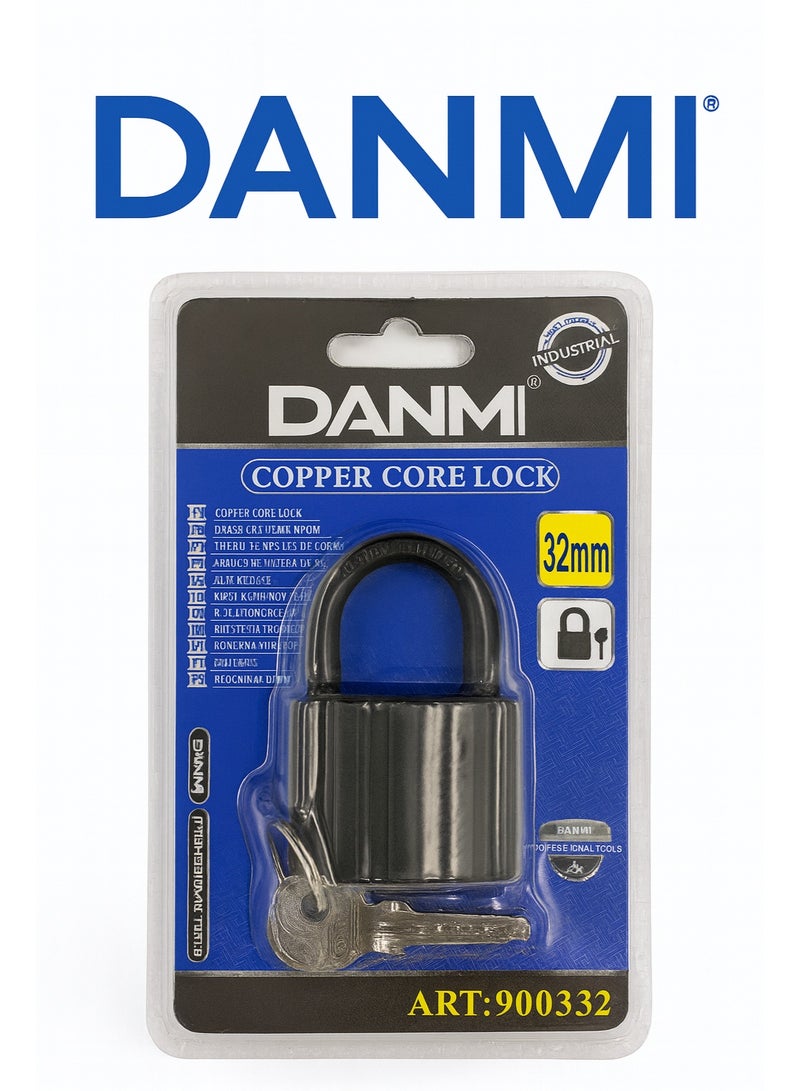 DANMI 32mm Copper Core Padlock – Industrial Metal Security Lock with 3 Keys (ART: 900332) - Image 1