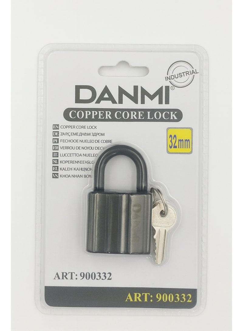 DANMI 32mm Copper Core Padlock – Industrial Metal Security Lock with 3 Keys (ART: 900332) - Image 2