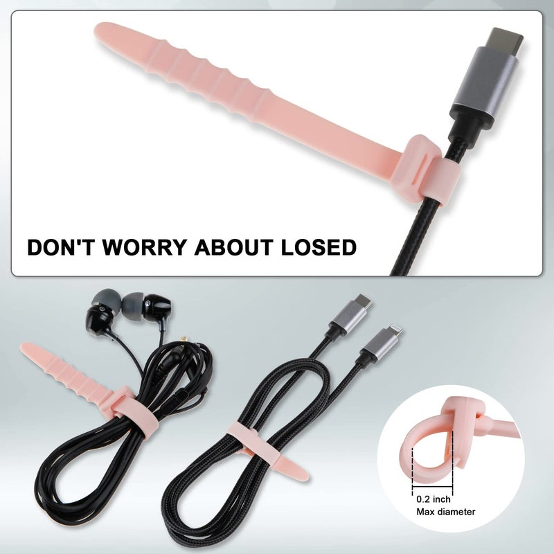 Neepanda 12 Pack Reusable Cable Zip Ties 4.5 Inch Elastic Silicone Cord Organizer Straps For Bundling And Organizing Phone Charging Cable Wire Headphones Management Home Office Table (Pink) - Image 4