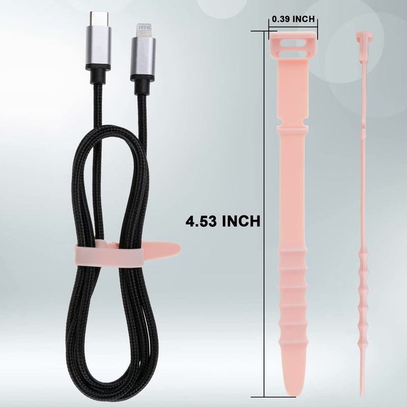 Neepanda 12 Pack Reusable Cable Zip Ties 4.5 Inch Elastic Silicone Cord Organizer Straps For Bundling And Organizing Phone Charging Cable Wire Headphones Management Home Office Table (Pink) - Image 5