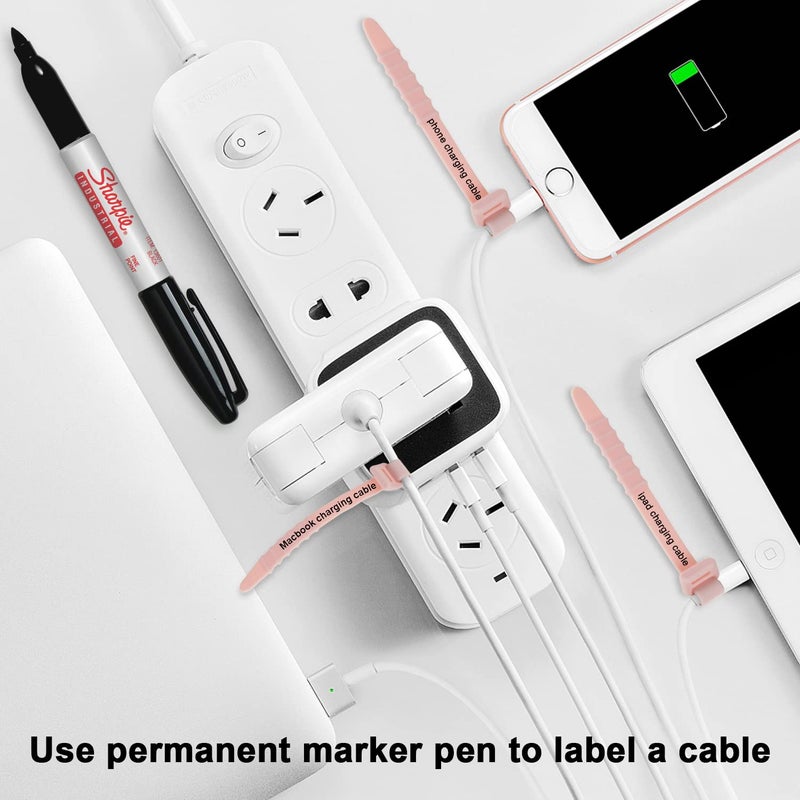 Neepanda 12 Pack Reusable Cable Zip Ties 4.5 Inch Elastic Silicone Cord Organizer Straps For Bundling And Organizing Phone Charging Cable Wire Headphones Management Home Office Table (Pink) - Image 2