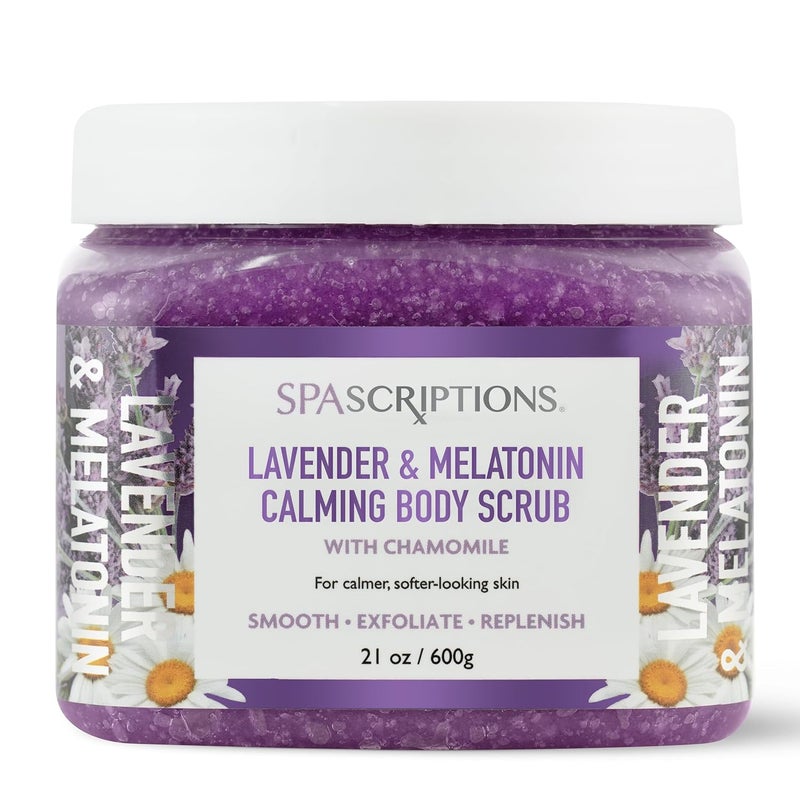 Spascriptions Lavender Melatonin Calming Body Scrub with Chamomile For a Calmer SofterLooking Skin Made to Smooth Exfoliate REplenish the Skin 21 oz - Image 1