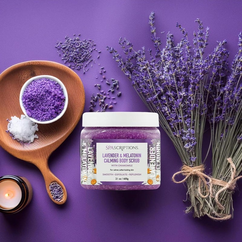 Spascriptions Lavender Melatonin Calming Body Scrub with Chamomile For a Calmer SofterLooking Skin Made to Smooth Exfoliate REplenish the Skin 21 oz - Image 4