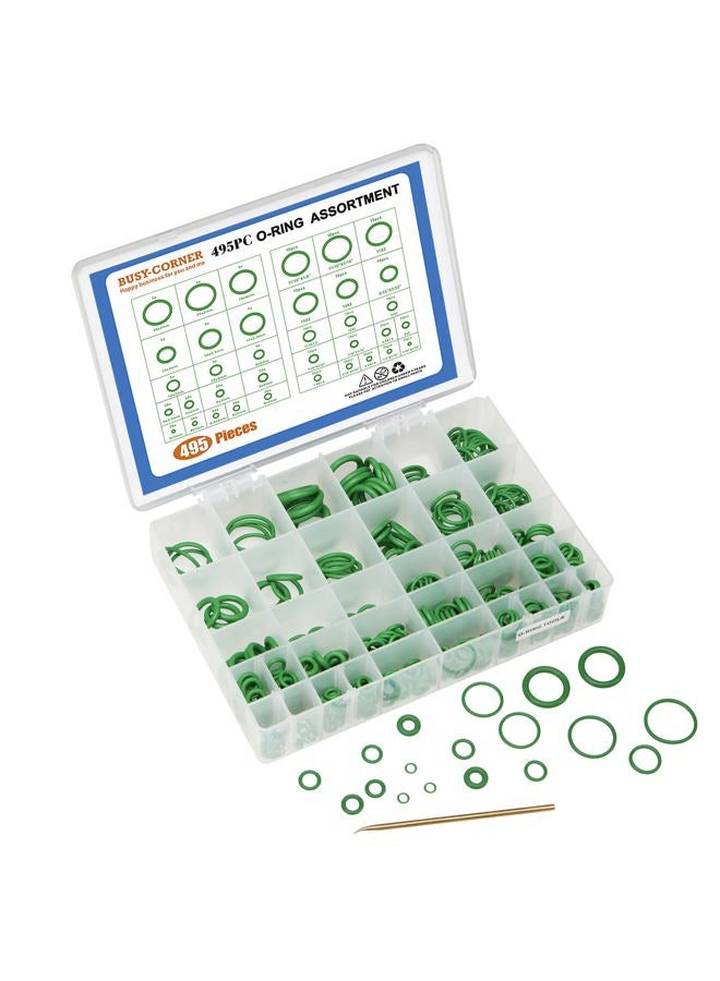 BUSY-CORNER 495 Pieces SAE Metric O Ring Kit with O-Ring Pick & Installation Tools Rubber Washer Orings for A/C Professional Plumbing Automotive(Green Green) - Image 2
