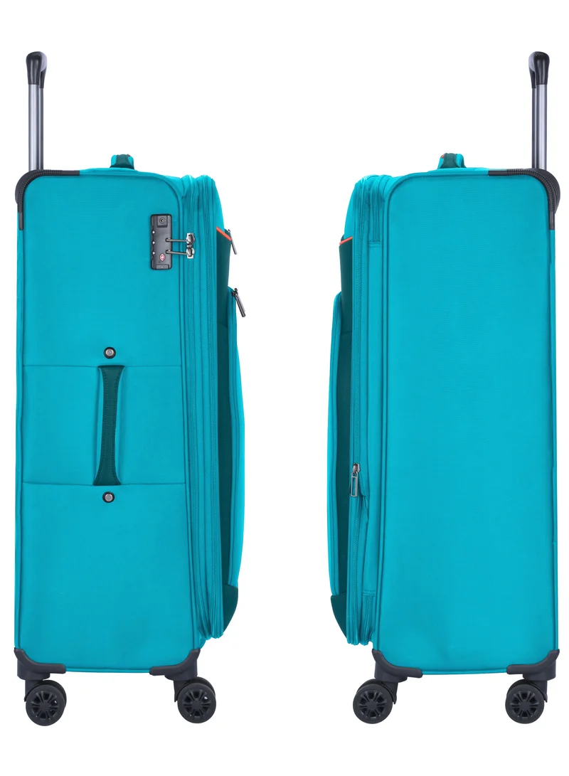 eminent Unisex Soft Travel Bag Large Luggage Trolley Polyester Lightweight Expandable 4 Double Spinner Wheeled Suitcase with 3 Digit TSA lock E751 Green