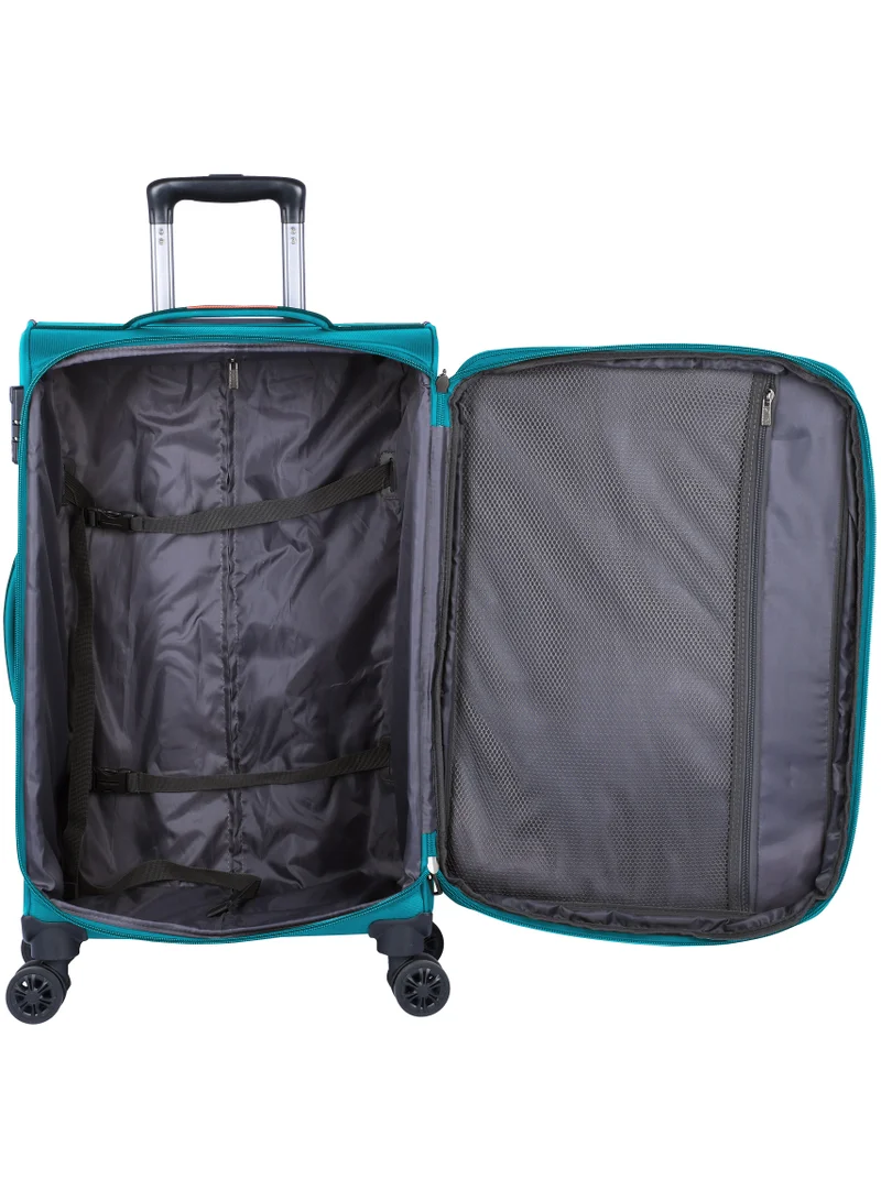 eminent Unisex Soft Travel Bag Large Luggage Trolley Polyester Lightweight Expandable 4 Double Spinner Wheeled Suitcase with 3 Digit TSA lock E751 Green
