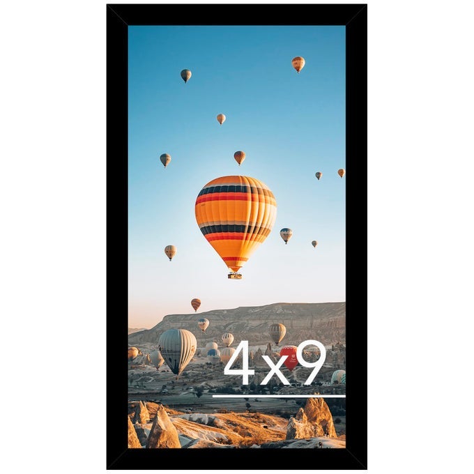 4X9 PICTURE FRAME BLACK FOR WALL HANGING OR TABLETOP WALL MOUNTING HORIZONTALLY OR VERTICALLY 4 X 9 WALL GALLERY POSTER PHOTO FRAME WITH SHATTER RESISTANT PLEXIGLASS BLACK